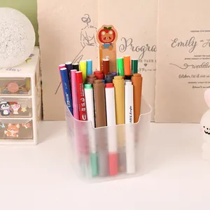 Transparent frosted acrylic desktop organizer used as a pen holder with color markers