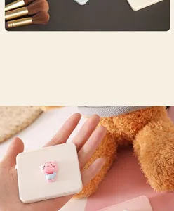 Portable compact white folding makeup mirror featuring a cute 3D pink cat character detail