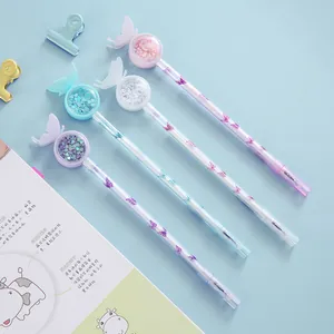 Set of four cute sequin gel pens with butterfly toppers in aesthetic pastel colors