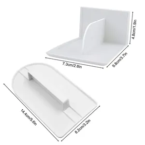 Detailed dimensions of two white plastic cake scrapers for baking and smoothing.