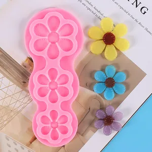 Detailed view of 3-cavity flower silicone mold for DIY resin crafts and aromatherapy