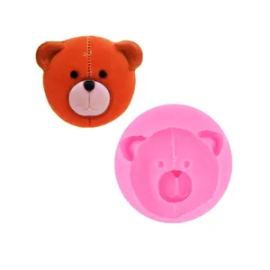 Detailed view of pink cartoon bear silicone mold for DIY chocolate and craft projects