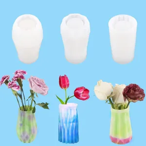 DIY Crystal Epoxy Resin Silicone Vase Mold 3D Geometric Mirror Surface Pen Holder Storage Container Mold For Home Decor Handicraft Making
