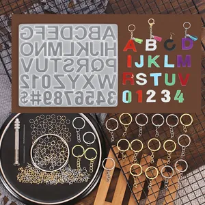 Kit complet de moulage en résine DIY avec moule alphabet et accessoires de porte-clés