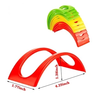 Rode plastic tacohouder standaard met afmetingen in inches die hoogte en lengte details tonen