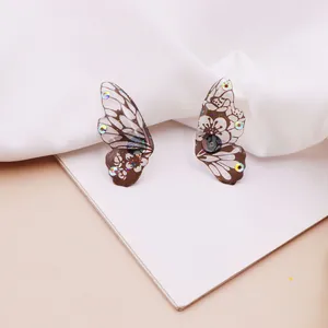 Orecchini a Bottone Moda Ali di Farfalla in Resina Trasparente Ali di Cicala Stampa Floreale Strass Orecchini Pendenti per Donna Gioielli