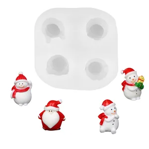 4-cavity Christmas silicone mold for DIY Santa and snowman scented candle making decorations