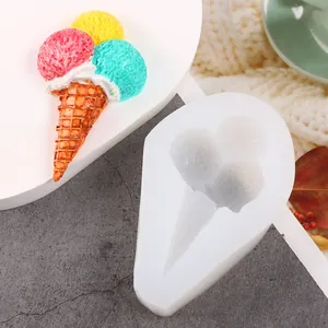 Close-up of ice cream cone silicone mold with a colorful resin finished example
