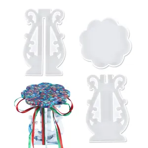 DIY crystal epoxy resin mold set for making decorative flower pot stands with ribbons