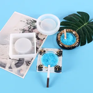 Fai da Te Stampo in Silicone per Posacenere in Resina Epossidica Cristallo Rotondo Quadrato Strumento Artigianale per Decorazione Casa Ufficio Gioielli