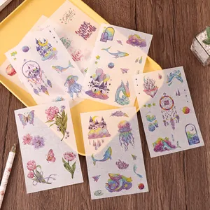 Set mit 6 traumhaften Aquarell-Washi-Stickern mit Fantasieschloss-Motiven für das Journaling