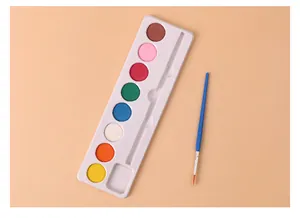 Détails de l'ensemble de peinture aquarelle à 8 couleurs avec un pinceau de peinture bleu
