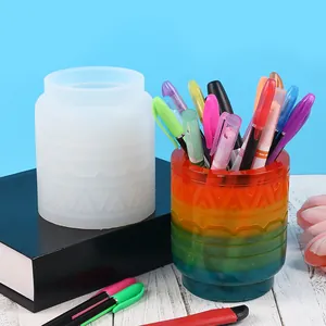 Translucent DIY silicone resin mold for pen holder and decorative geometric vase