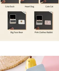 Detail view of various cute cartoon folding mirrors showing double-sided reflection design