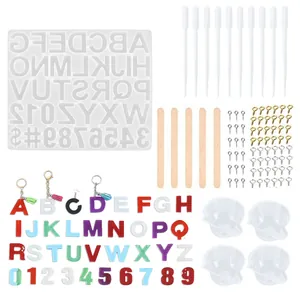 Complete DIY resin alphabet and number mold kit with pipettes, sticks, and screws