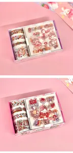 Cute kawaii sticker and washi tape set in gift box for journaling and DIY crafts