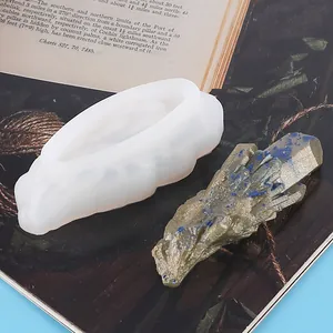 Detailed view of white DIY silicone mold for resin crystal cluster and stone pillar casting