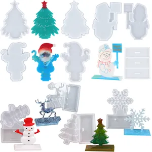 Christmas DIY Resin Silicone Molds Stereoscopic Santa Claus Snowman Reindeer Snowflake Photo Frame Coaster Storage Box Desktop Decoration Handmade Resin Crafts Mold