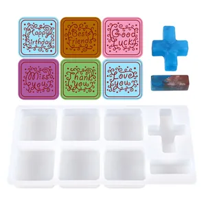 Molde de silicona DIY para sellos de resina con motivos decorativos de saludo para arte