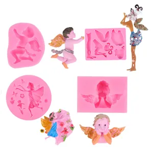 Set of pink angel and flower fairy silicone molds for DIY fondant and plaster crafts