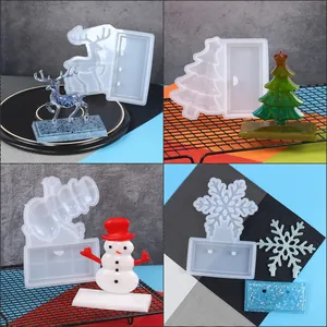 Christmas themed DIY resin silicone molds for reindeer and snowman 3D desktop ornaments