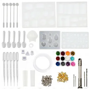 Kit completo 83 pezzi per gioielli in resina epossidica con stampi in silicone e glitter