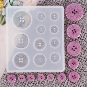 Moule en silicone transparent pour boutons en résine DIY en plusieurs tailles et modèles de trous