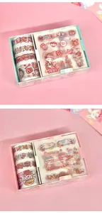 Pastel stationery set featuring cute girl stickers and decorative washi tape rolls
