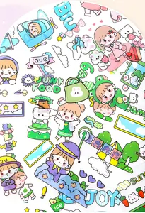 Autocollants en PET de dessins animés avec motifs de filles et de nourriture