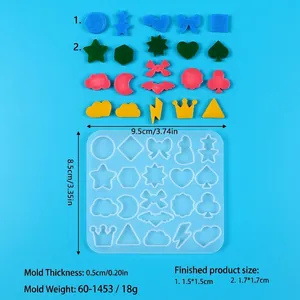 Detailed dimensions of the multi-shape silicone mold for DIY earring pendants