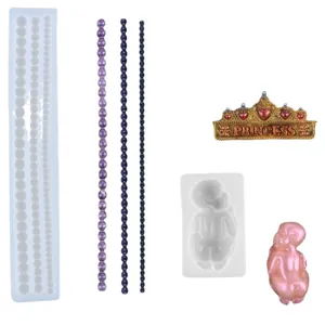 Multi-shape silicone molds set for DIY resin crafts including beads and baby figure mold