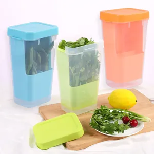 Récipient de Stockage Alimentaire en Plastique Transparent avec Panier d'Égouttage pour Réfrigérateur Cuisine Boîte de Conservation des Légumes