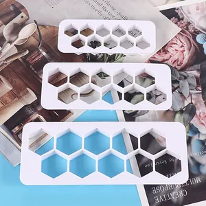 Set of 3 hexagonal honeycomb pattern cookie cutters for DIY baking and cake decorating