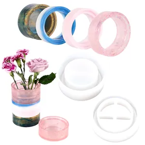 Detailed view of DIY round silicone resin molds and finished stackable storage box components