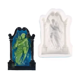 Angel figure silicone mold for DIY crafts shown with a 3D resin relief ornament
