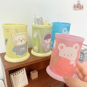 Porte-stylo rond de dessin animé mignon pour l'organisation de bureau et rangement