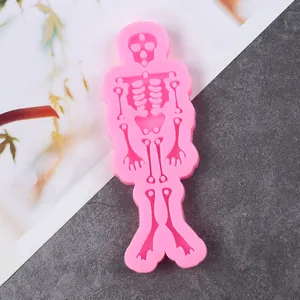 Detailed macro view of pink Halloween skeleton silicone mold for chocolate and cake crafts