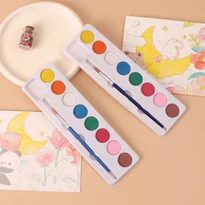Coffret de peinture aquarelle solide 8 couleurs pour enfants avec pinceau et dessins