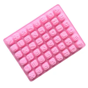 Macro view of the 48-cavity pink silicone letter and number mold for DIY crafts.