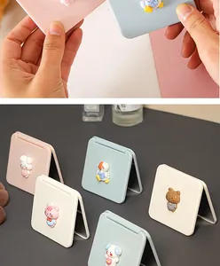 Mini portable folding makeup mirrors with cute 3D cartoon animal characters for desk