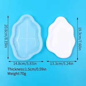 Detailed size measurements of cloud-shaped silicone mold for DIY fruit tray and coaster.