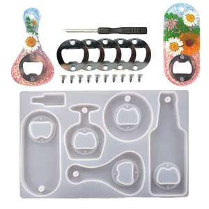 Kit completo stampi in silicone fai-da-te per apribottiglie in resina con parti in metallo