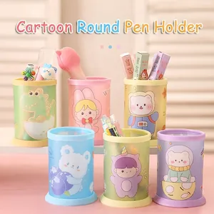 Pots à crayons ronds mignons avec motifs de dessins animés en couleurs pastel douces