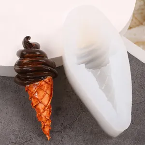 Close-up of DIY ice cream cone silicone mold with realistic chocolate cone model