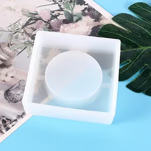 Top view of a square silicone mold with a round center for DIY epoxy resin ashtray craft