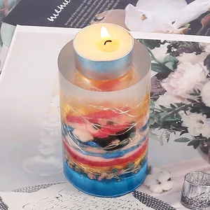 Detail view of a finished resin candle holder made with a cylindrical DIY silicone mold