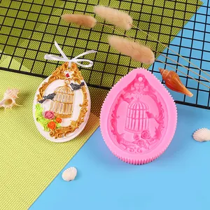 Birdcage and birds frame silicone mold for DIY plaster pendants and fondant crafts