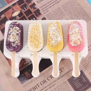 Close-up of DIY 4-cavity silicone popsicle mold with colorful homemade ice cream