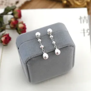 Retro Freshwater Pearl Long Dangle Earrings For Women Fresh Sweet Alloy Water Drop Pearl Stud Earrings Elegant Temperament Jewelry