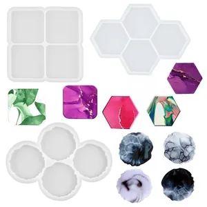 Moules en Silicone pour Dessous de Verre DIY pour Coulée de Résine Géométriques Carrés Hexagone Texture Bois Support Téléphone